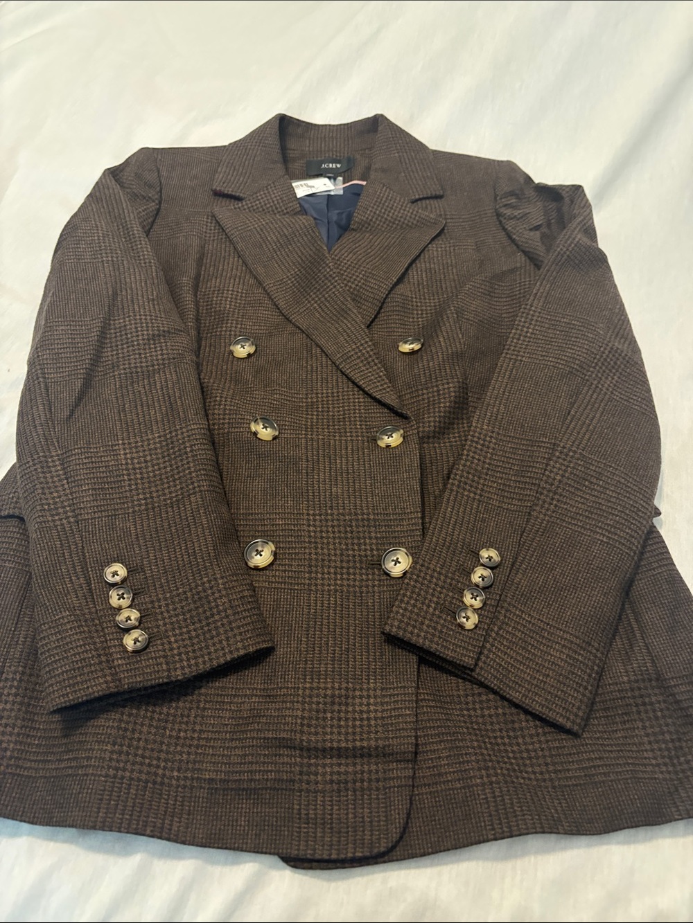 J.Crew Double-Breasted Blazer Wool Blend Chocolate houndstooth plaid SZ 8 NWT - Picture 11 of 12